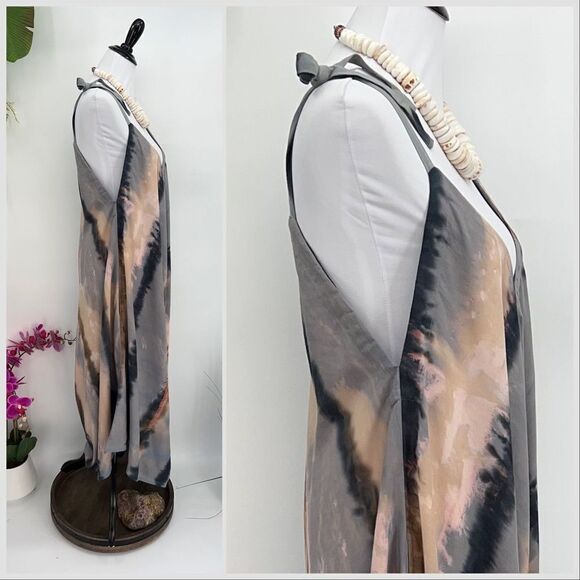 The Pō`alima Romper Cerulean Blue Gray/Pink/Charcoal Tropical Boho Wide Leg - Picture 9 of 11